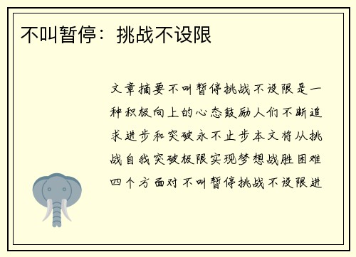 不叫暂停：挑战不设限